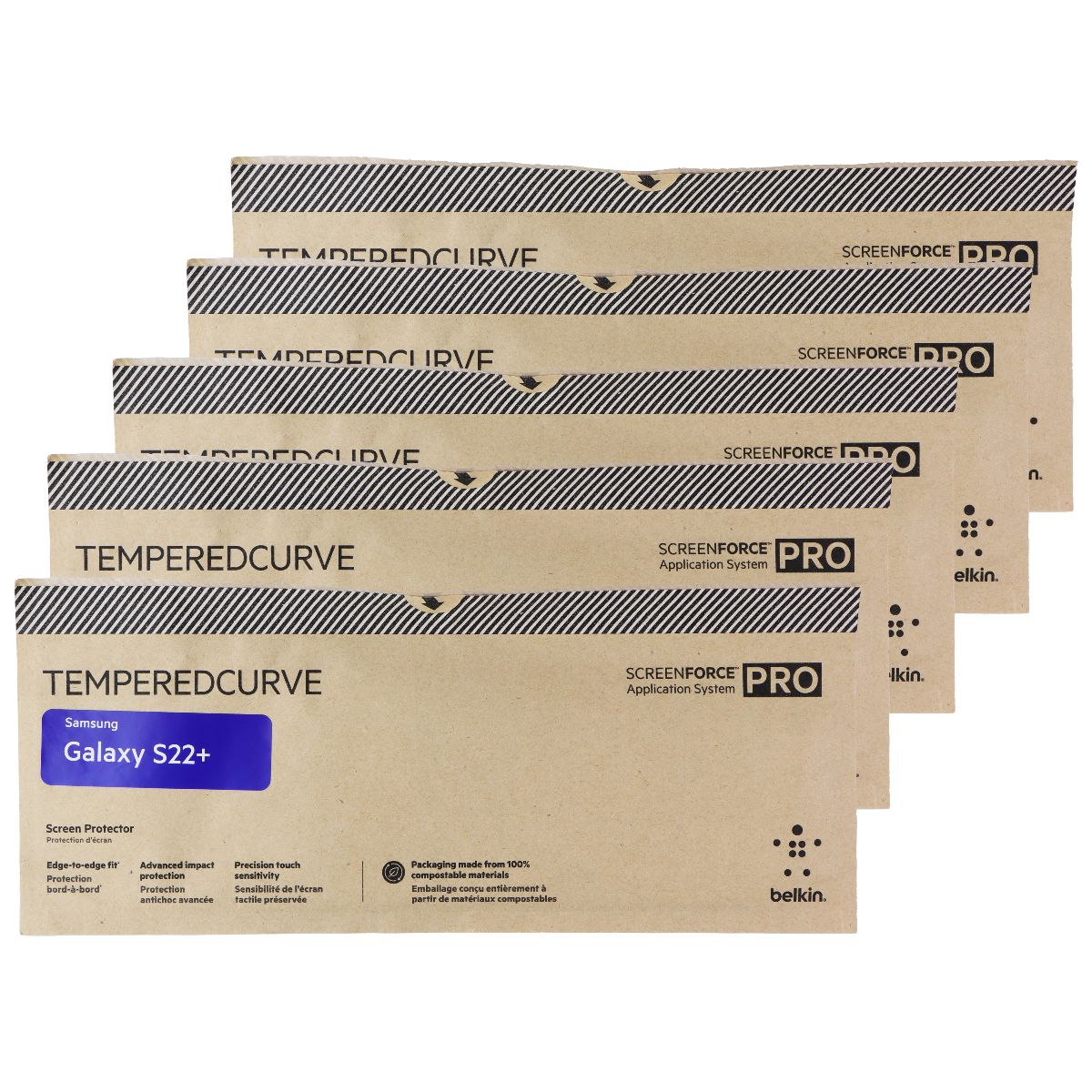 Belkin ScreenForce Pro TemperedCurve Screen Protector for Galaxy S22+/ 5Pk BULK* Cell Phone - Screen Protectors Belkin - Simple Cell Bulk Wholesale Pricing - USA Seller