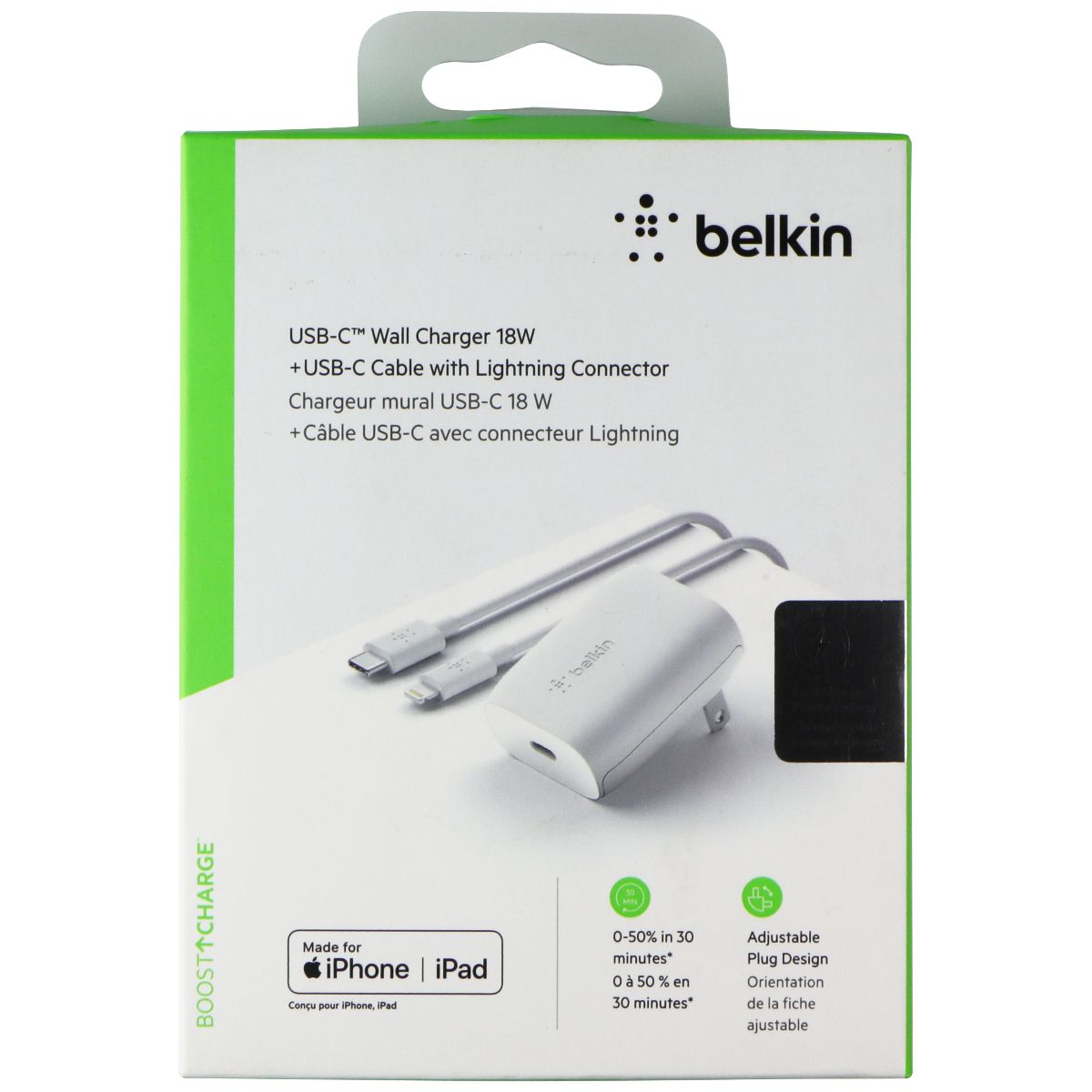 Belkin BoostCharge 18W USB-C Wall Charger with 4-Ft Lightning 8-Pin Cable White Cell Phone - Chargers & Cradles Belkin    - Simple Cell Bulk Wholesale Pricing - USA Seller