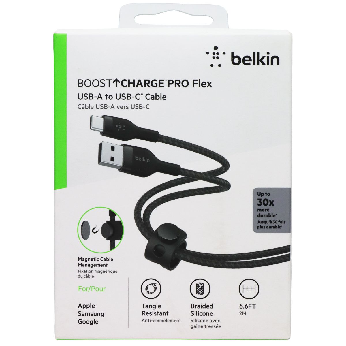 Belkin (6.6-ft/2-m) Boost Charge Pro Flex Braided USB-A to USB-C Cable - Black Cell Phone - Cables & Adapters Belkin - Simple Cell Bulk Wholesale Pricing - USA Seller
