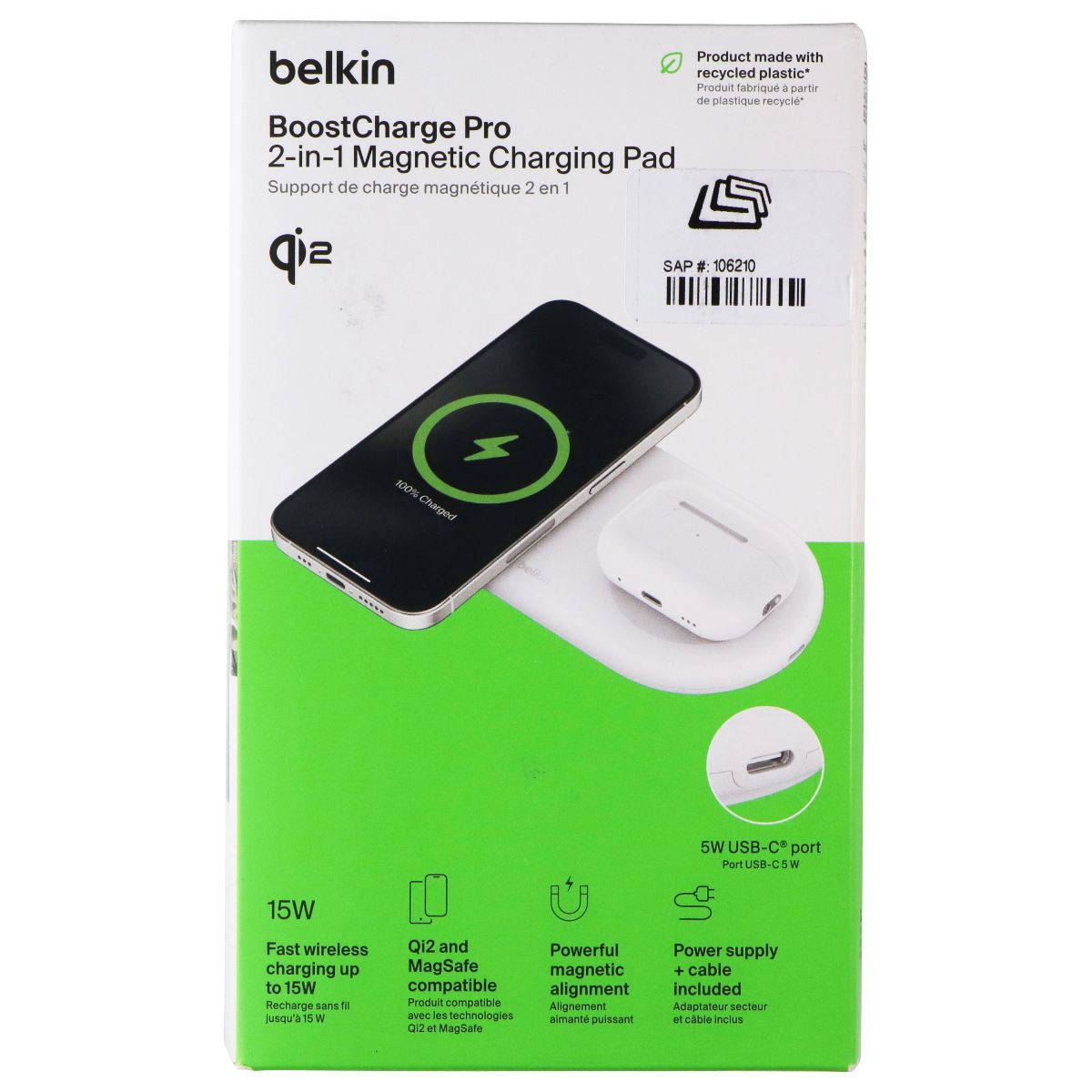 Belkin BoostCharge Pro 2-in-1 Magnetic Charging Pad - White (WIZ021ttWH) Cell Phone - Chargers & Cradles Belkin - Simple Cell Bulk Wholesale Pricing - USA Seller