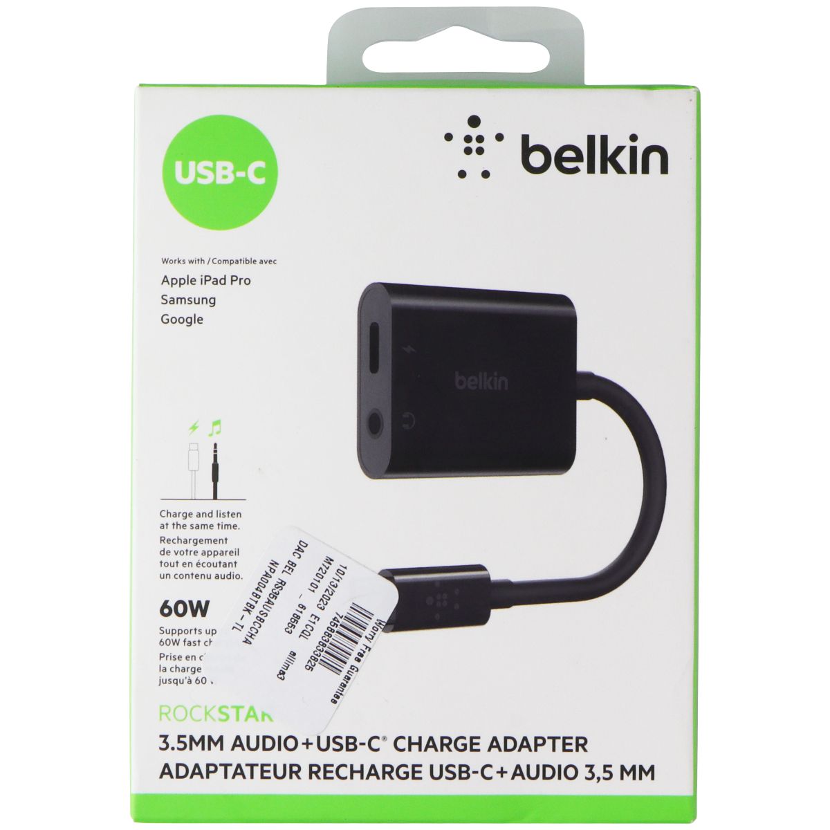 Belkin RockStar 3.5mm Audio with USB-C Charge Adaptor  - Black Parts & Accessories - Chargers & Cradles Belkin    - Simple Cell Bulk Wholesale Pricing - USA Seller
