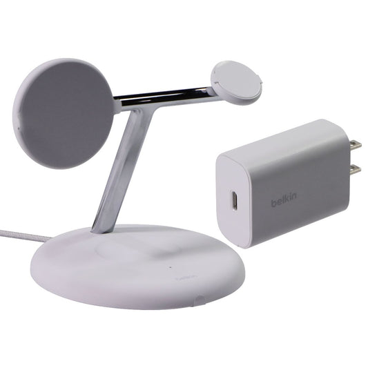 Belkin BoostCharge Pro 3-in-1 Magnetic Charging Stand (Qi2 and MagSafe) - White Cell Phone - Chargers & Cradles Belkin - Simple Cell Bulk Wholesale Pricing - USA Seller