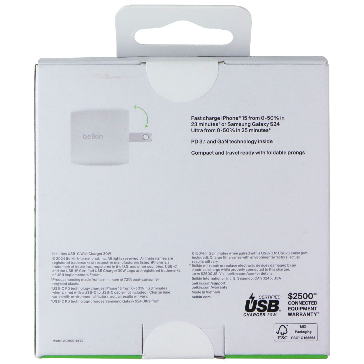 Belkin BoostCharge Pro 1 Port 30W USB-C Wall Charger (WCH001-WH-TL) - White Cell Phone - Chargers & Cradles Belkin - Simple Cell Bulk Wholesale Pricing - USA Seller