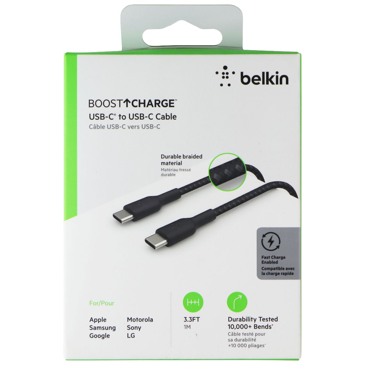 Belkin BoostCharge Braided USB-C to USB-C Cable (3.3-Foot/1-Meter) - Black Cell Phone - Cables & Adapters Belkin - Simple Cell Bulk Wholesale Pricing - USA Seller