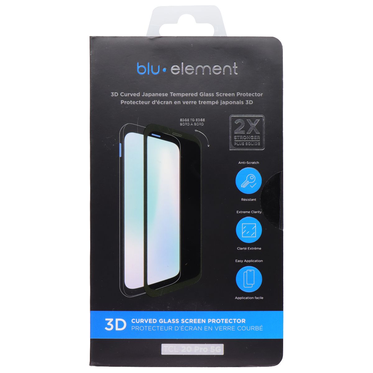 Blu Element 3D Curved Glass Screen Protector for TCL 20 Pro 5G - Clear Cell Phone - Screen Protectors Blu Element - Simple Cell Bulk Wholesale Pricing - USA Seller