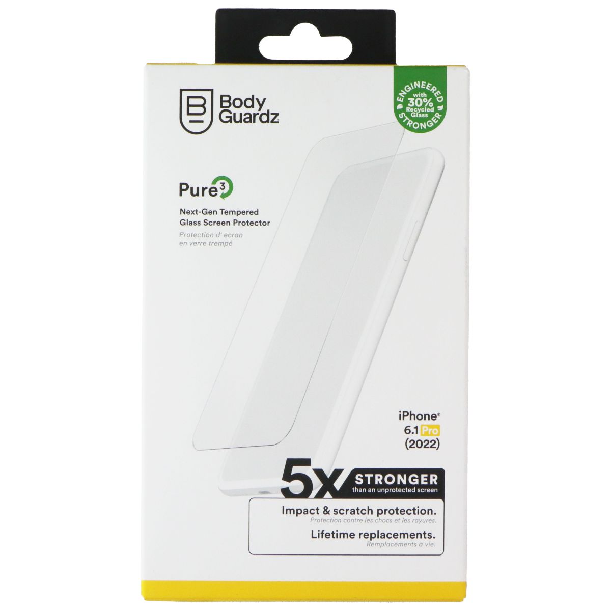 BodyGuardz Pure 3 Tempered Glass Screen Protector for Apple iPhone 14 Pro Cell Phone - Screen Protectors BODYGUARDZ - Simple Cell Bulk Wholesale Pricing - USA Seller