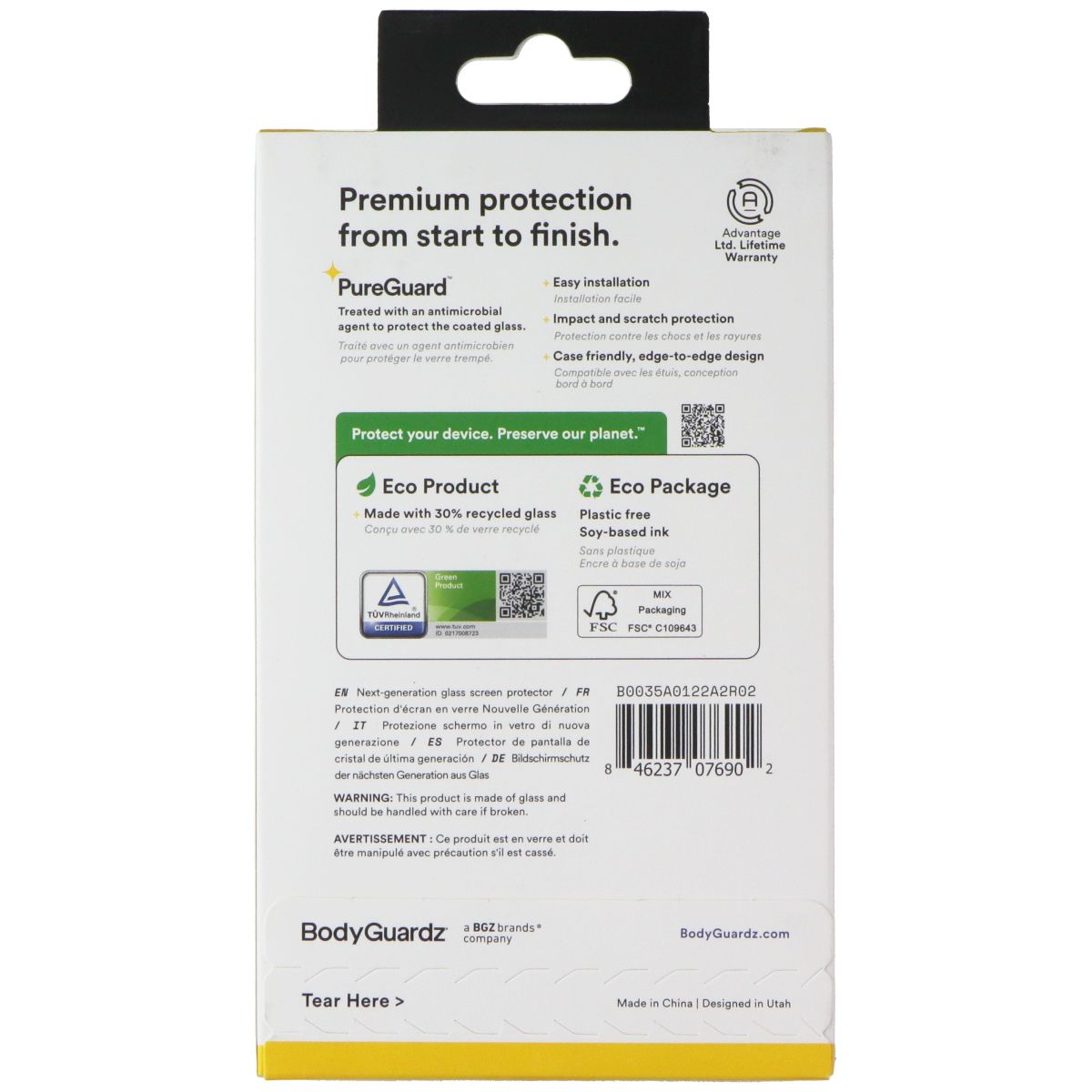 BodyGuardz Pure 3 Tempered Glass Screen Protector for Apple iPhone 14 Pro Cell Phone - Screen Protectors BODYGUARDZ - Simple Cell Bulk Wholesale Pricing - USA Seller