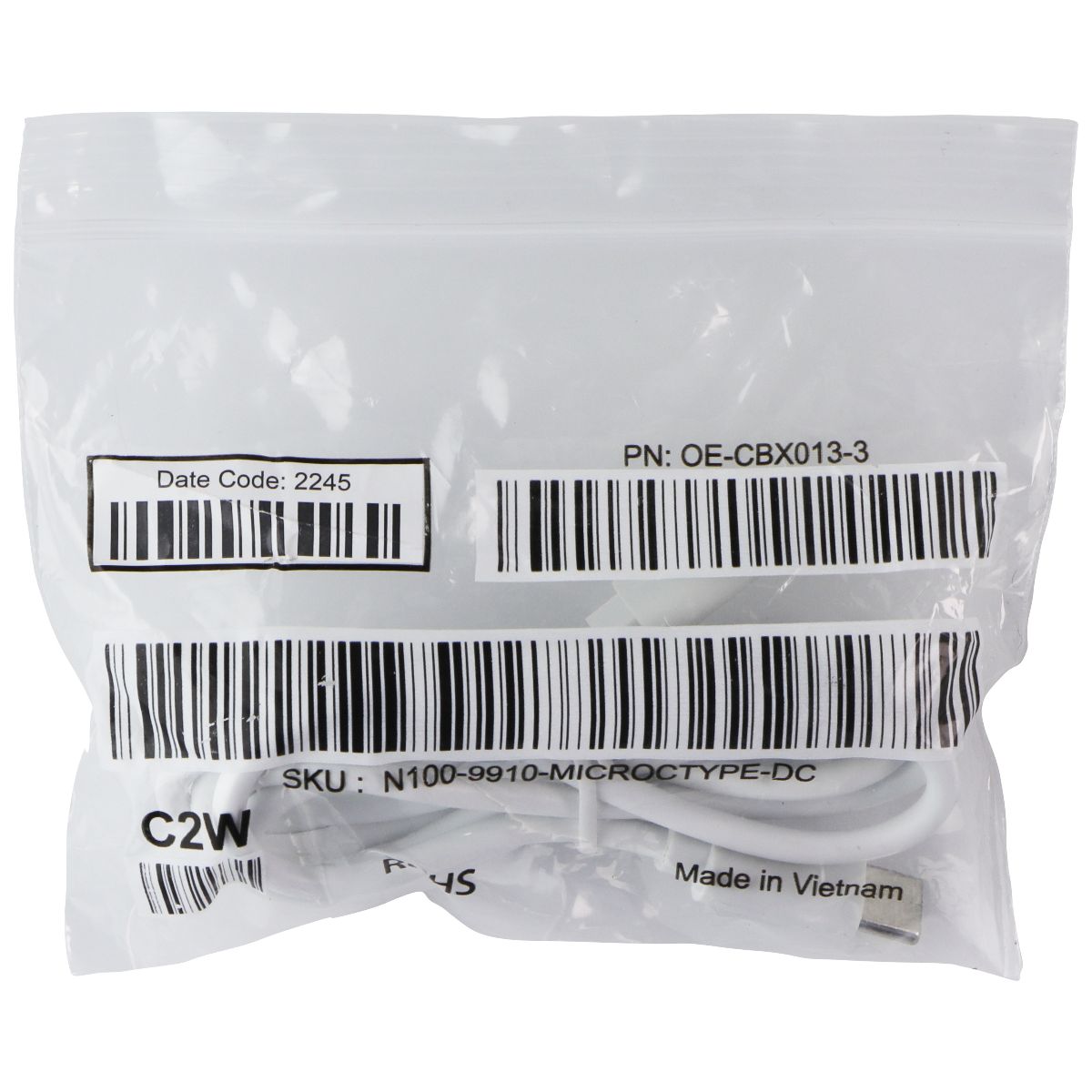 C2W (3.3 Foot) Micro-USB to USB-C Charge/Sync Cable - White (OE-CBX013-3) Cell Phone - Cables & Adapters C2W - Simple Cell Bulk Wholesale Pricing - USA Seller