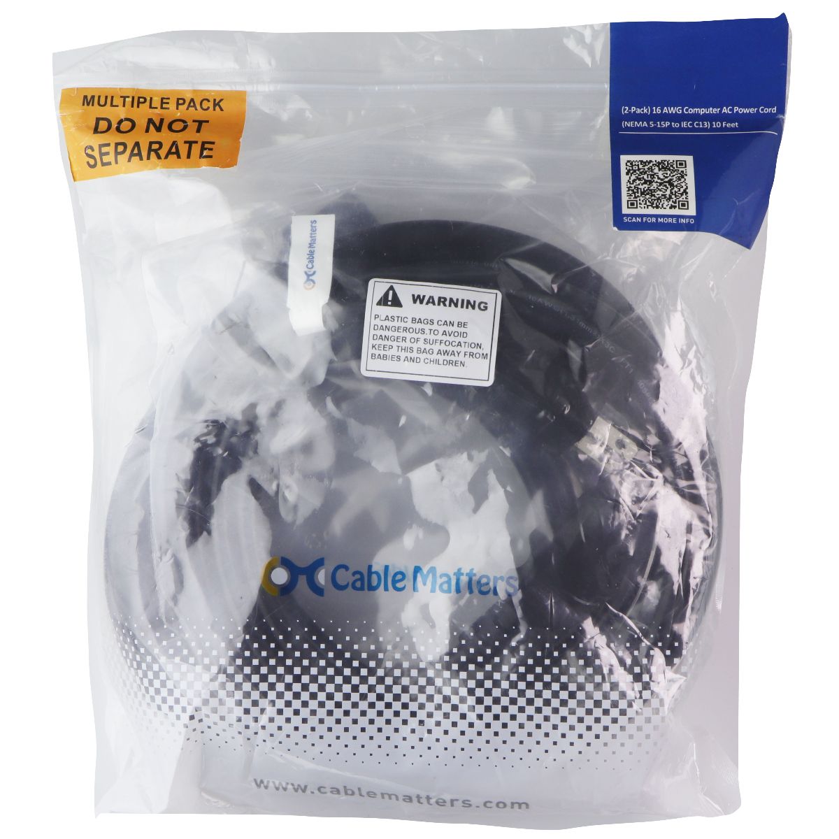 Cable Matters AWG Computer AC Power Cord - NEMA 5-15P to IEC C13 - 10 Feet (2Pk) Multipurpose Batteries & Power - Multipurpose AC to DC Adapters Cable Matters - Simple Cell Bulk Wholesale Pricing - USA Seller