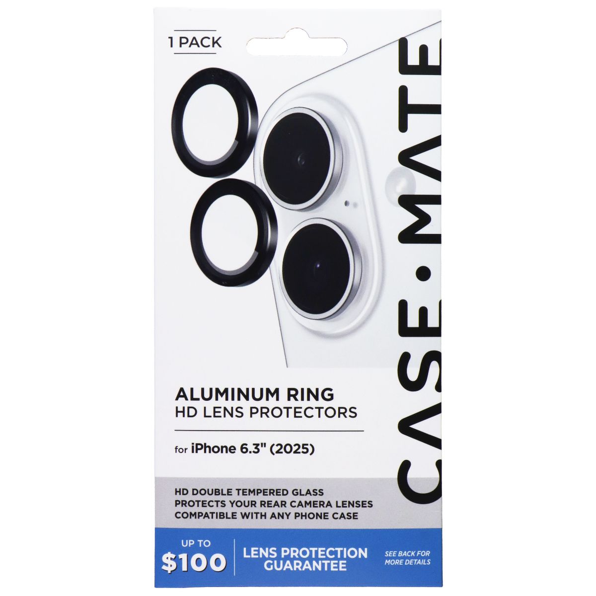 Case-Mate Aluminum Ring HD Double Tempered Lens Protectors for iPhone 17 - Black