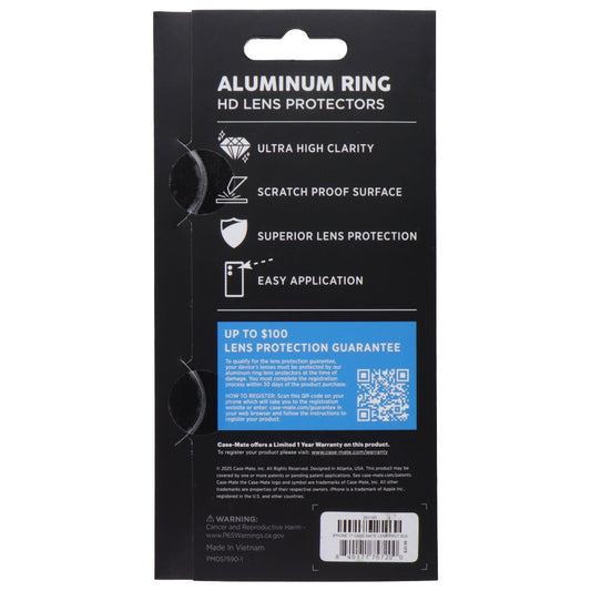 Case-Mate Aluminum Ring HD Double Tempered Lens Protectors for iPhone 17 - Black Cell Phone - Screen Protectors Case-Mate - Simple Cell Bulk Wholesale Pricing - USA Seller