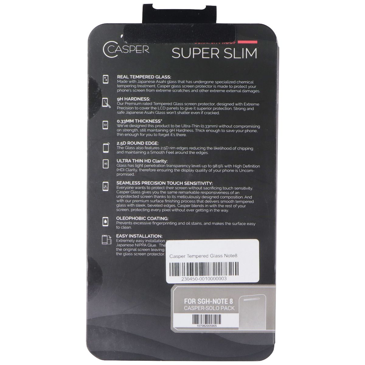 Casper Premium Ultra Thin 9H Tempered Glass for Samsung Galaxy Note 8 Cell Phone - Screen Protectors Casper - Simple Cell Bulk Wholesale Pricing - USA Seller