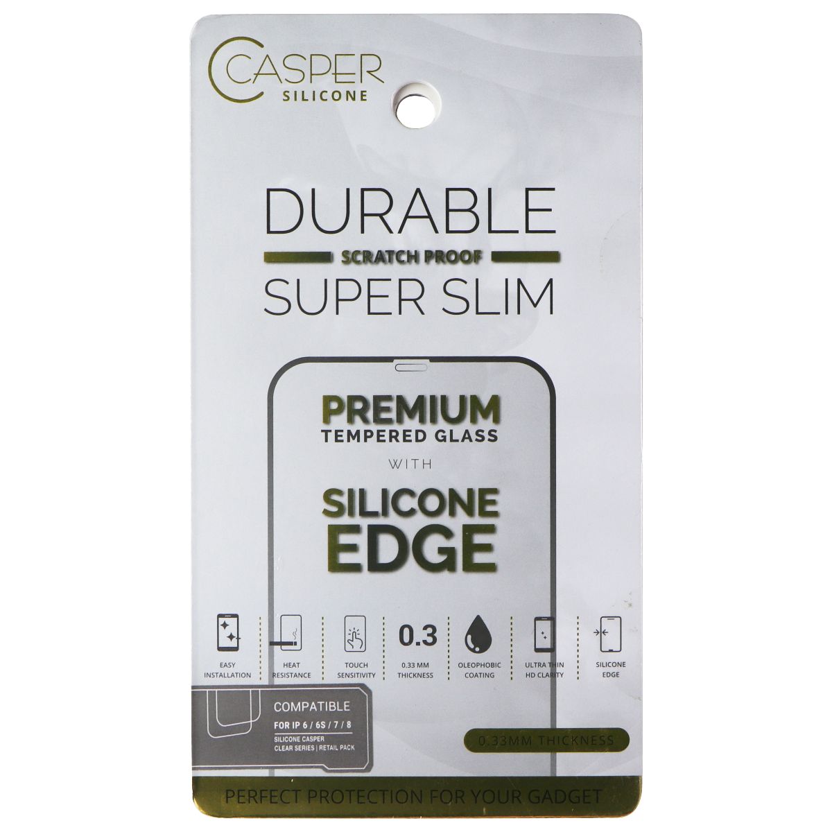 Casper Premium Tempered Glass with Silicone Edge for Apple iPhone 8 / 7 / 6s / 6 Cell Phone - Screen Protectors Casper    - Simple Cell Bulk Wholesale Pricing - USA Seller