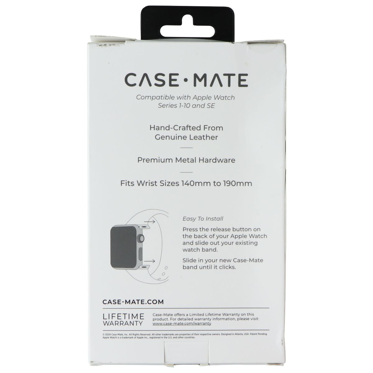 Case-Mate Watch Band for Apple Watch Series 1-10/SE (42mm-49mm) - Black Leather Smart Watch Accessories - Watch Bands Case-Mate - Simple Cell Bulk Wholesale Pricing - USA Seller