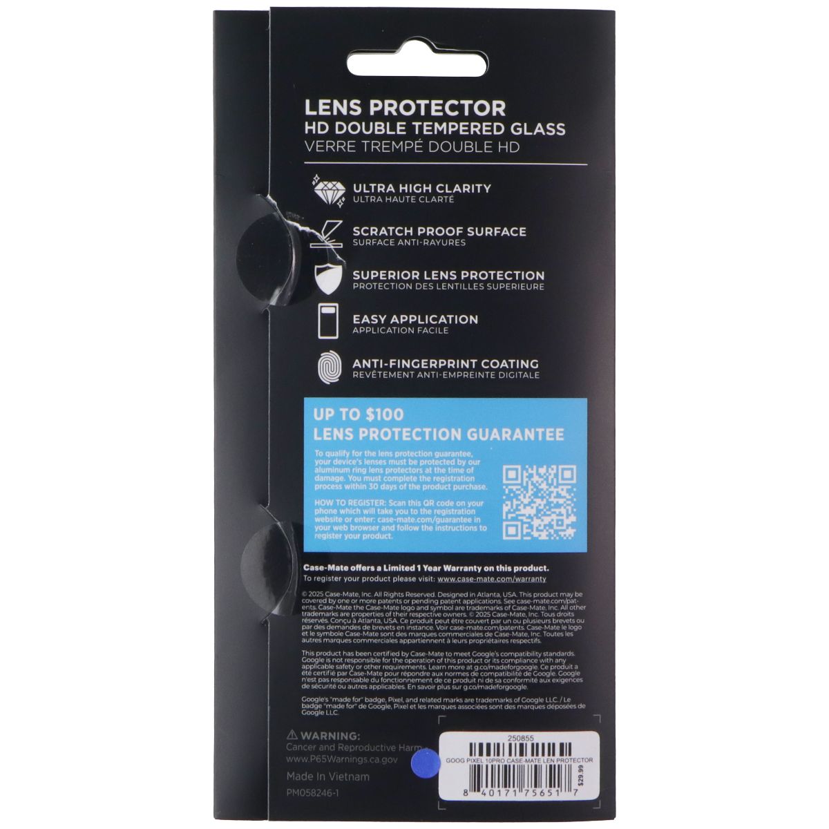 Case-Mate Double Tempered Lens Protector for Google Pixel 10 Pro Cell Phone - Screen Protectors Case-Mate - Simple Cell Bulk Wholesale Pricing - USA Seller