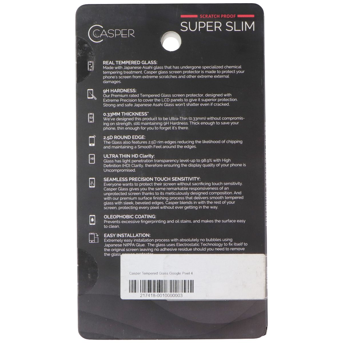 Casper Premium Super Slim 9H Tempered Glass for Google Pixel 4 Cell Phone - Screen Protectors Casper - Simple Cell Bulk Wholesale Pricing - USA Seller