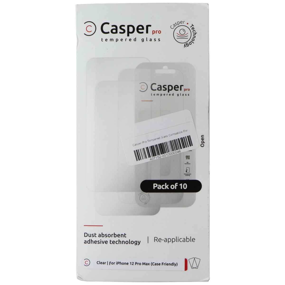 Casper Pro Tempered Glass for Apple iPhone 12 Pro Max (10 Pack) - Clear Cell Phone - Screen Protectors Casper    - Simple Cell Bulk Wholesale Pricing - USA Seller