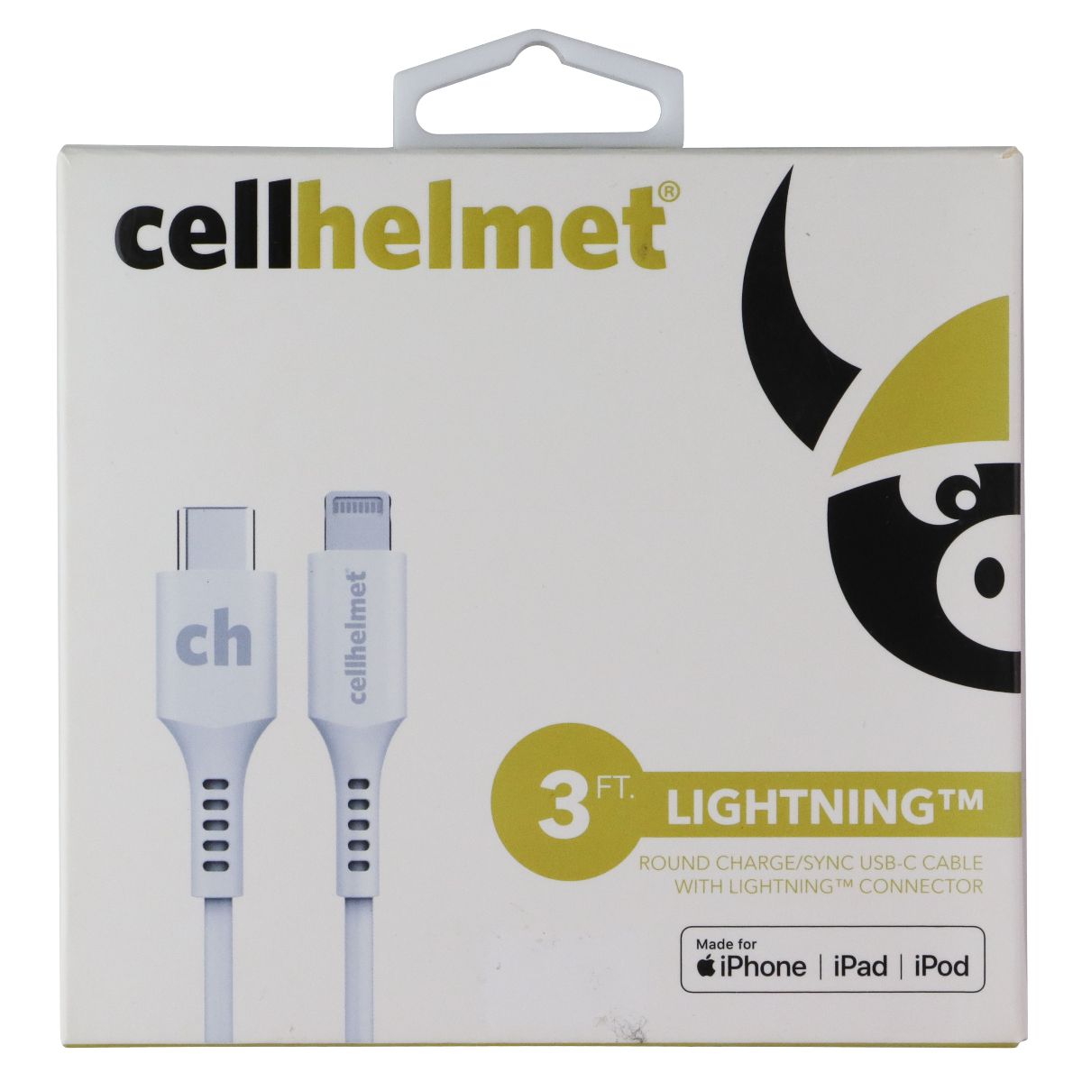 CellHelmet 3 Foot Lightning (8-pin) to USB-C Charge Cable - White