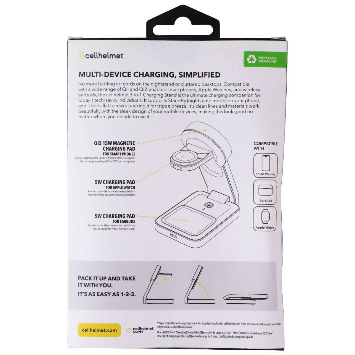CellHelmet QI2 3-IN-1 Wireless Charging Station Stand  - White