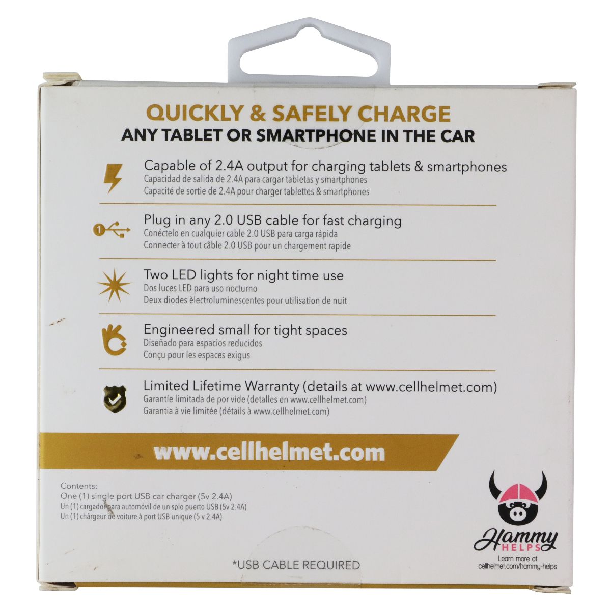 CellHelmet Single Port 2.4A USB Car Charger - Black
