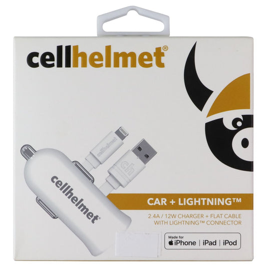 CellHelmet 2.4A/12W Car Charger with USB / Lightning (8-Pin) Cable- White Cell Phone - Chargers & Cradles CellHelmet - Simple Cell Bulk Wholesale Pricing - USA Seller