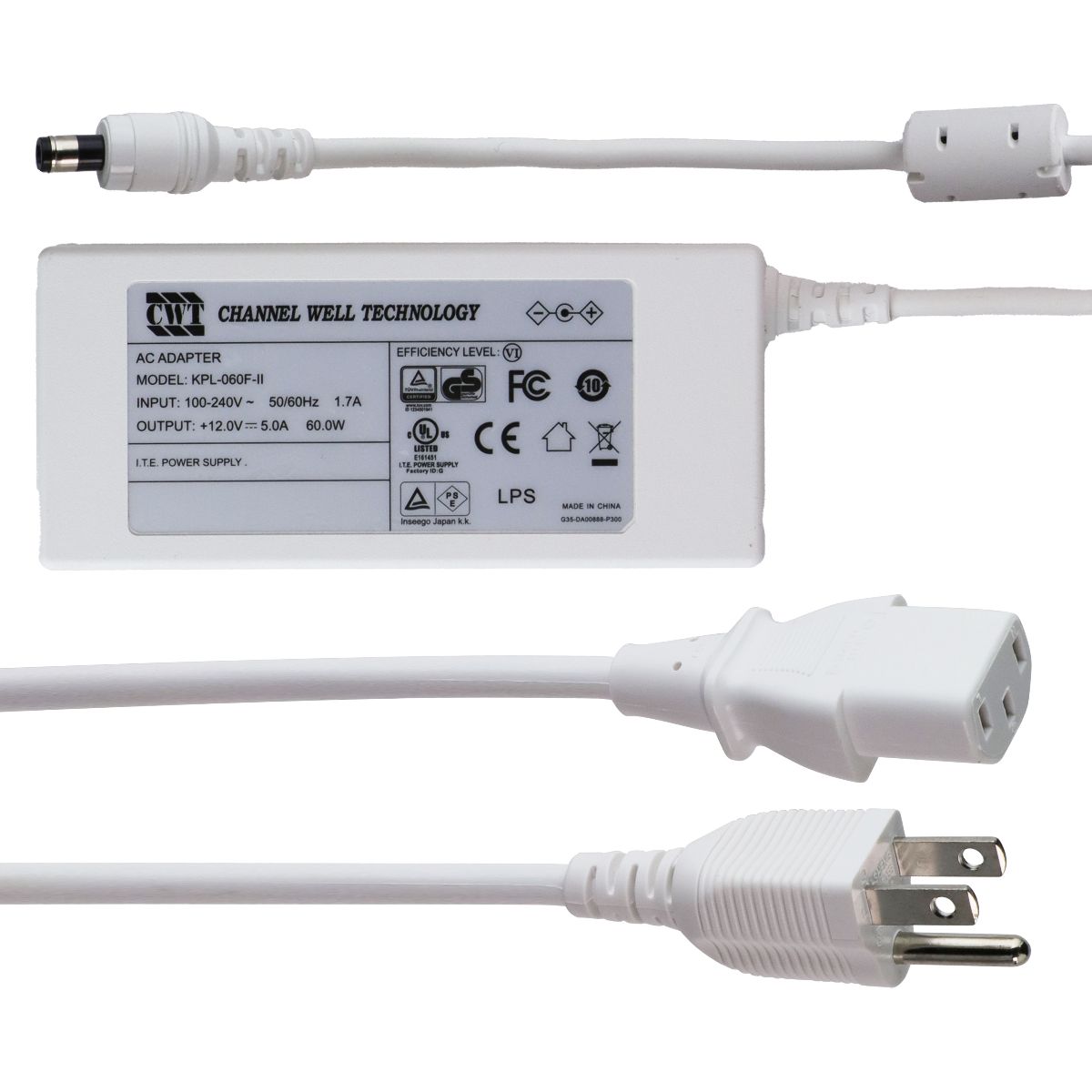 Channel Well Tech (60W) 12V/5A AC Adapter Power Supply - White (KPL-060FF-II)