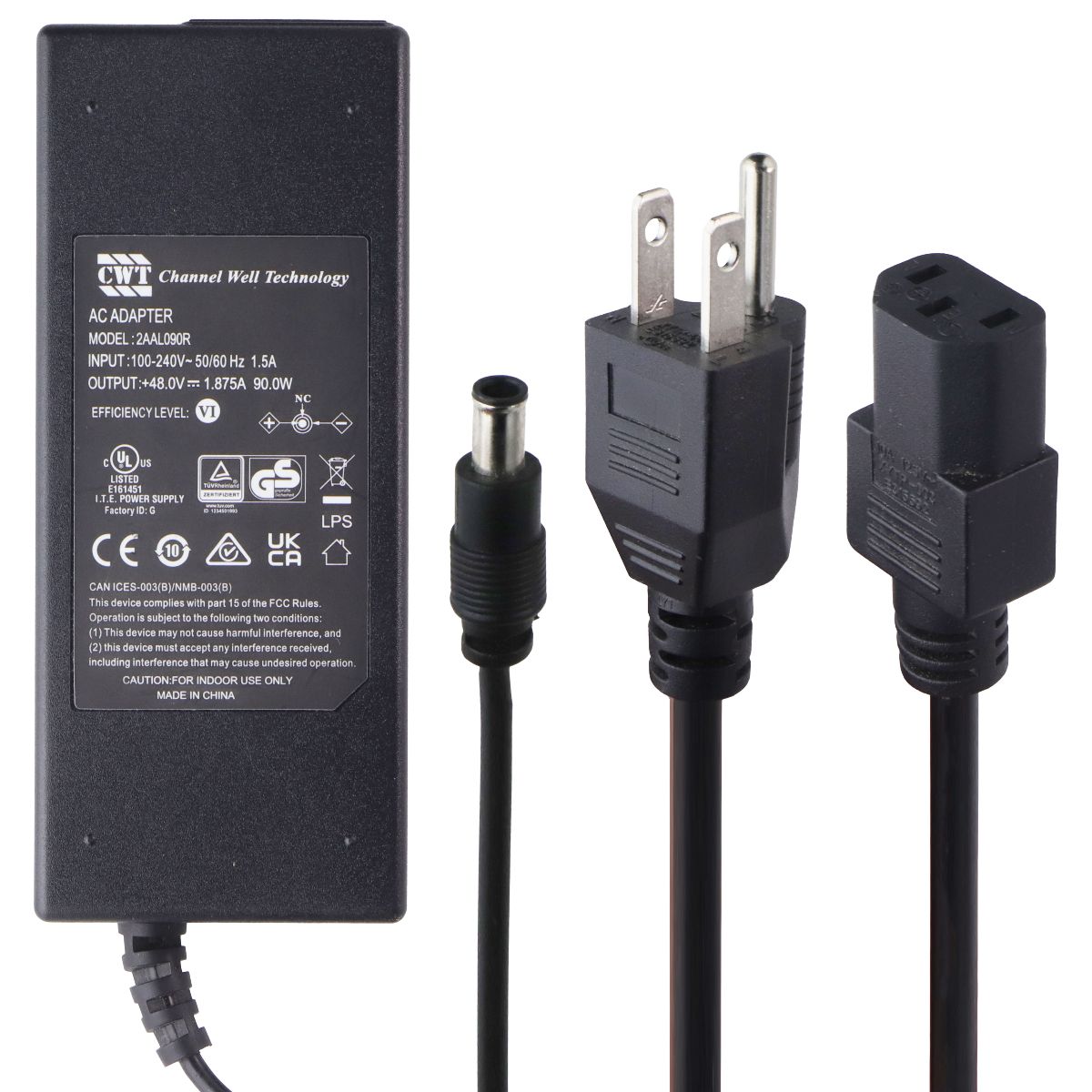 CWT Channel Well Technology (48.0V-1.875A) AC Adapter - Black (2AAL090R) Multipurpose Batteries & Power - Travel Adapters & Converters Channel Well Tech - Simple Cell Bulk Wholesale Pricing - USA Seller