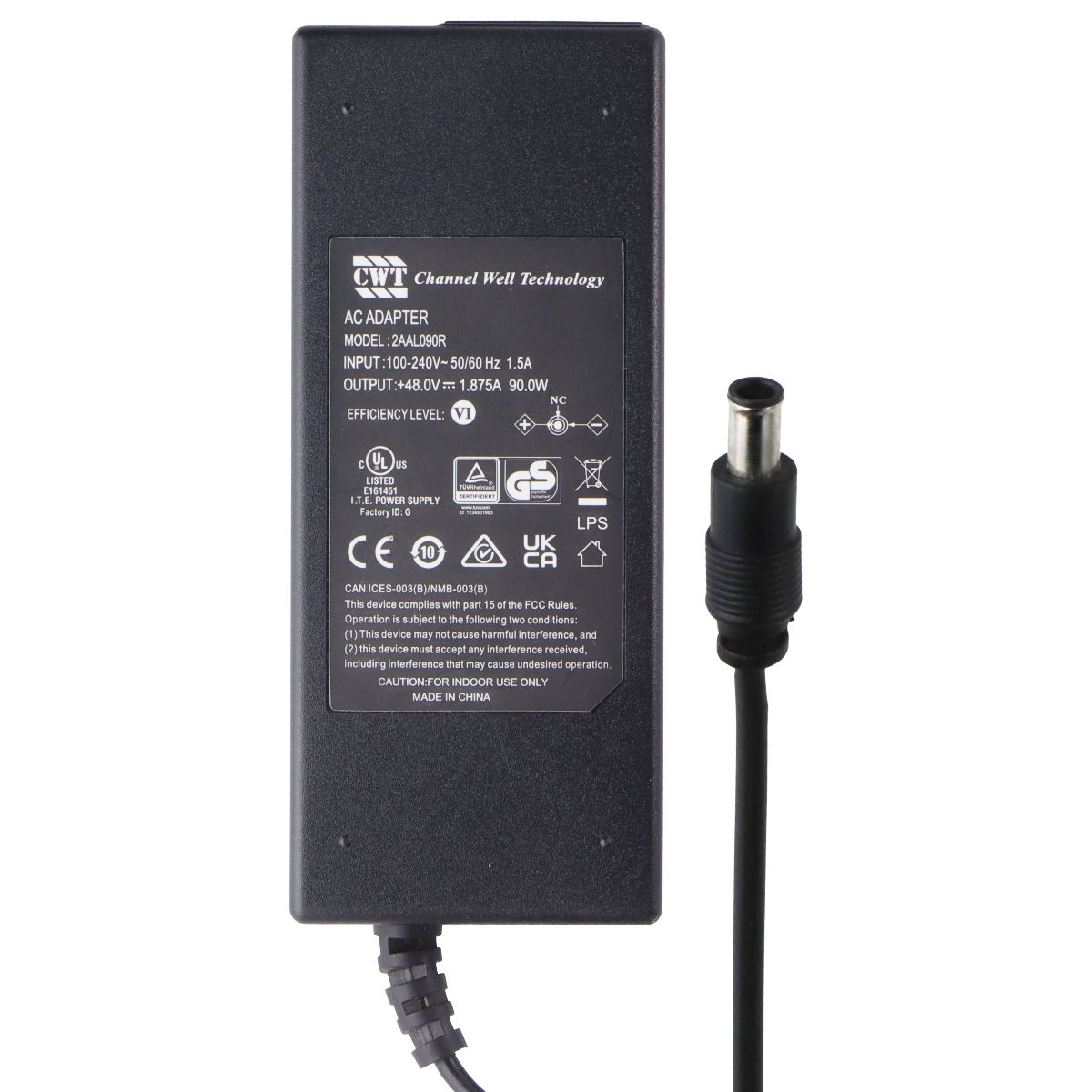 CWT Channel Well Technology (48.0V-1.875A) AC Adapter - Black (2AAL090R) Multipurpose Batteries & Power - Travel Adapters & Converters Channel Well Tech - Simple Cell Bulk Wholesale Pricing - USA Seller