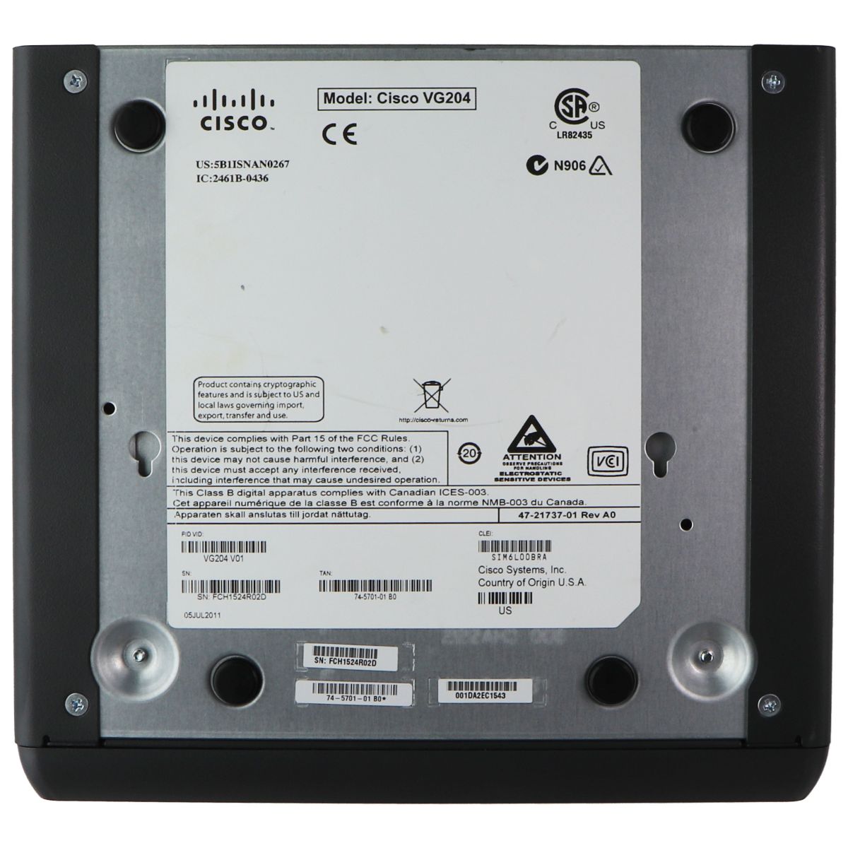 Cisco VG204 Analog Voice Gateway with Power Supply Networking - Other Enterprise Networking Devices Cisco - Simple Cell Bulk Wholesale Pricing - USA Seller