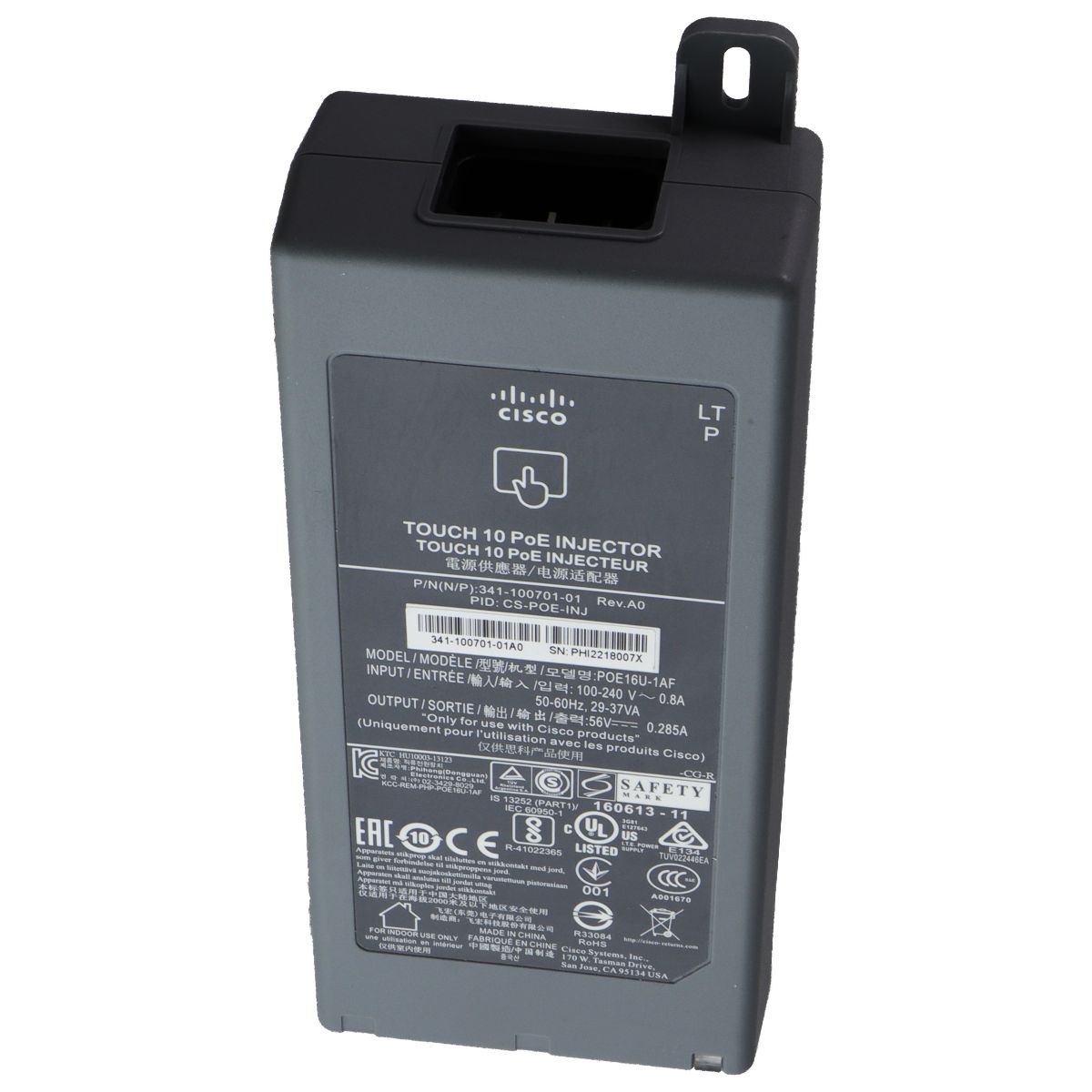 Cisco Touch 10 PoE Injector 56V/.285A (POE16U-1AF) - Brick Only Multipurpose Batteries & Power - Multipurpose AC to DC Adapters Cisco - Simple Cell Bulk Wholesale Pricing - USA Seller
