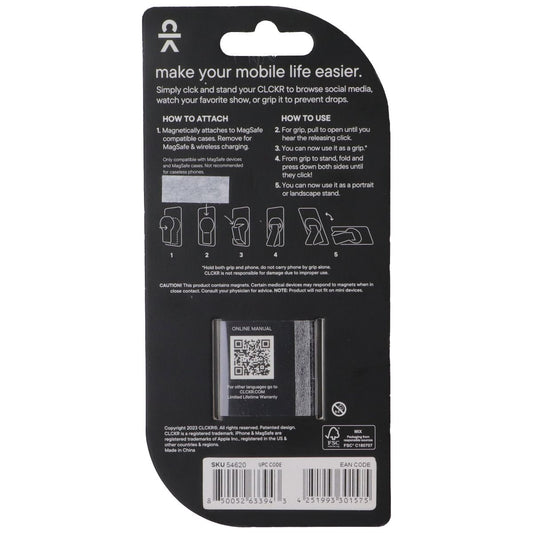 CLCKR Magnetic Stand and Grip for MagSafe Smartphones - Mag Black/Clear Cell Phone - Mounts & Holders Clckr - Simple Cell Bulk Wholesale Pricing - USA Seller