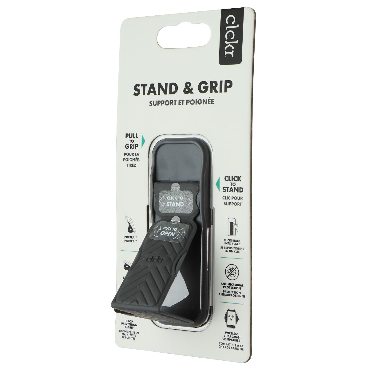 CLCKR Stand & Grip Universal Adhesive Kickstand Grip for Smartphones - Gray Cell Phone - Mounts & Holders Clckr    - Simple Cell Bulk Wholesale Pricing - USA Seller