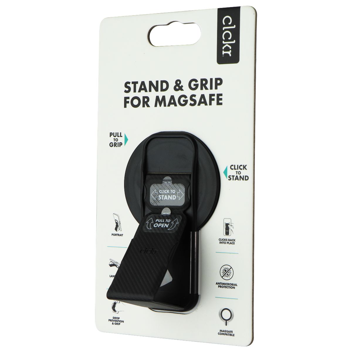 CLCKR Stand & Grip for MagSafe on Compatible iPhones - Black Cell Phone - Mounts & Holders Clckr - Simple Cell Bulk Wholesale Pricing - USA Seller