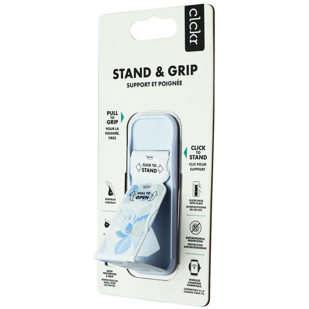 CLCKR Stand & Grip Universal Adhesive Kickstand for Smartphones - Blue Flowers Cell Phone - Mounts & Holders Clckr    - Simple Cell Bulk Wholesale Pricing - USA Seller