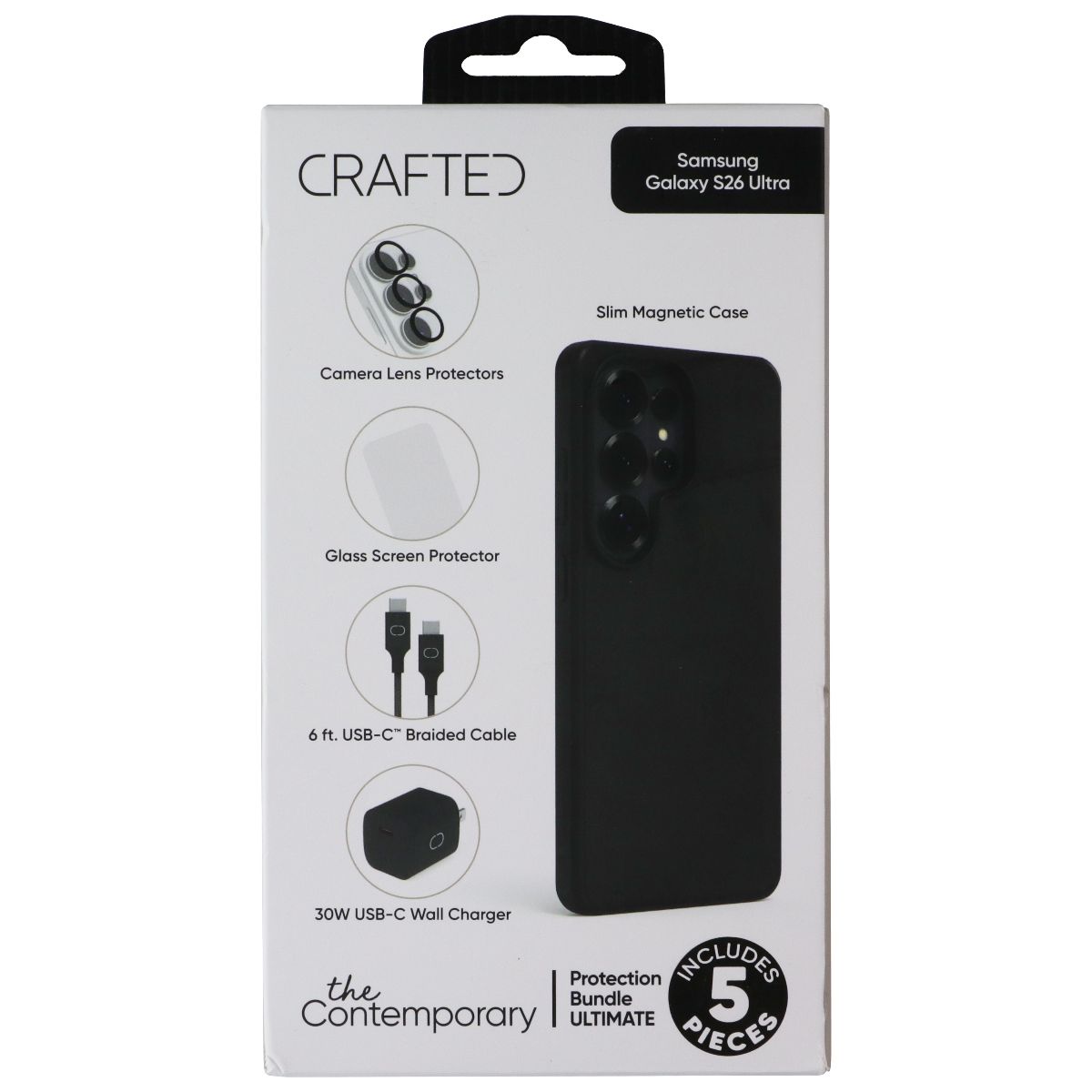 Crafted Contemporary 5-Piece Protection Bundle for Galaxy S26 Ultra - Black Cell Phone - Accessory Bundles Crafted - Simple Cell Bulk Wholesale Pricing - USA Seller
