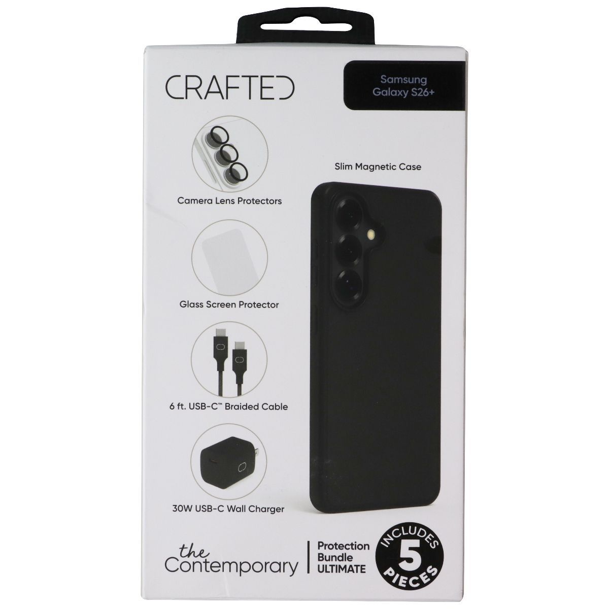 Crafted Contemporary 5-Piece Protection Bundle for Galaxy S26 Plus - Black Cell Phone - Accessory Bundles Crafted - Simple Cell Bulk Wholesale Pricing - USA Seller