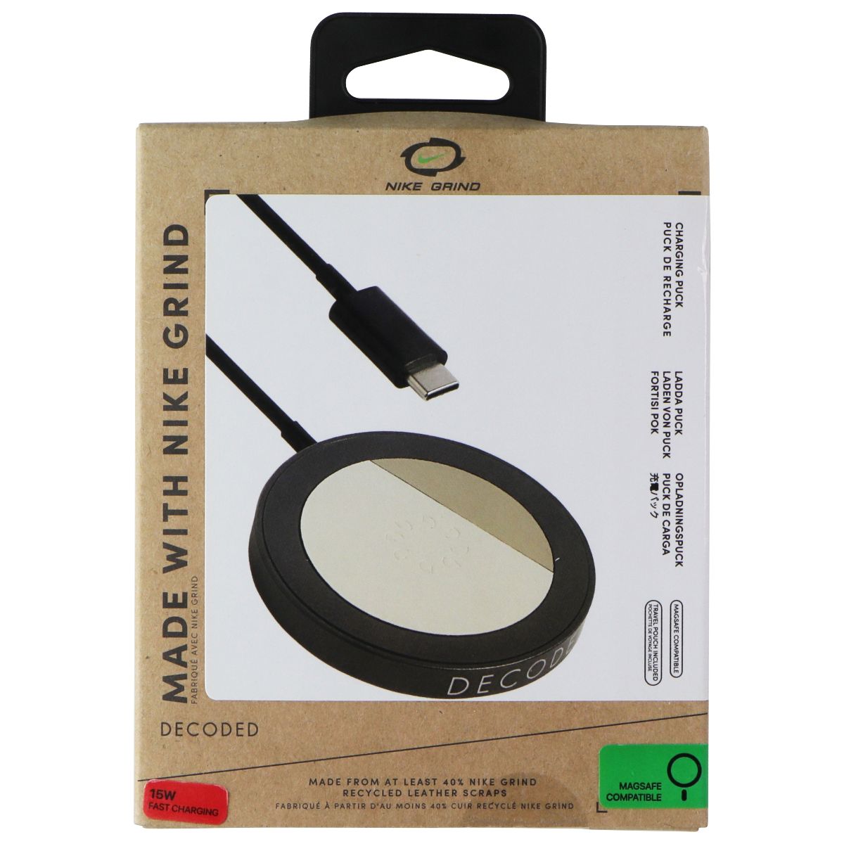 Decoded 15W Wireless Charging Puck Made with Nike Grind for MagSafe Clay/Argile Cell Phone - Chargers & Cradles Decoded - Simple Cell Bulk Wholesale Pricing - USA Seller