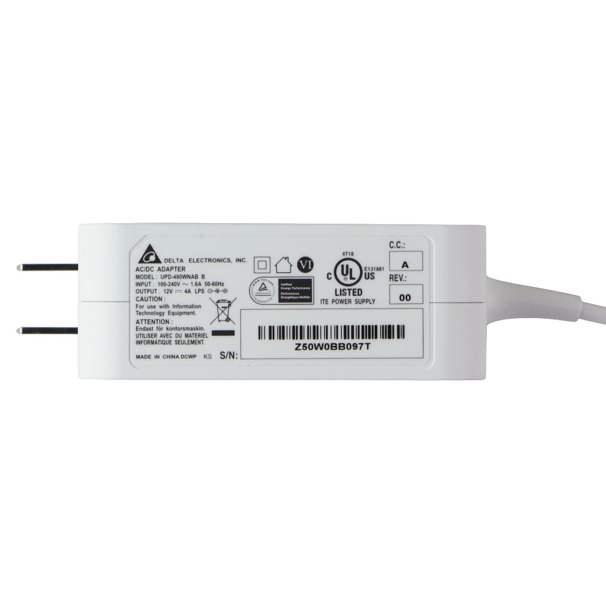 Delta 12V/4A AC/DC Adapter (UPD-480WNAB B) - White