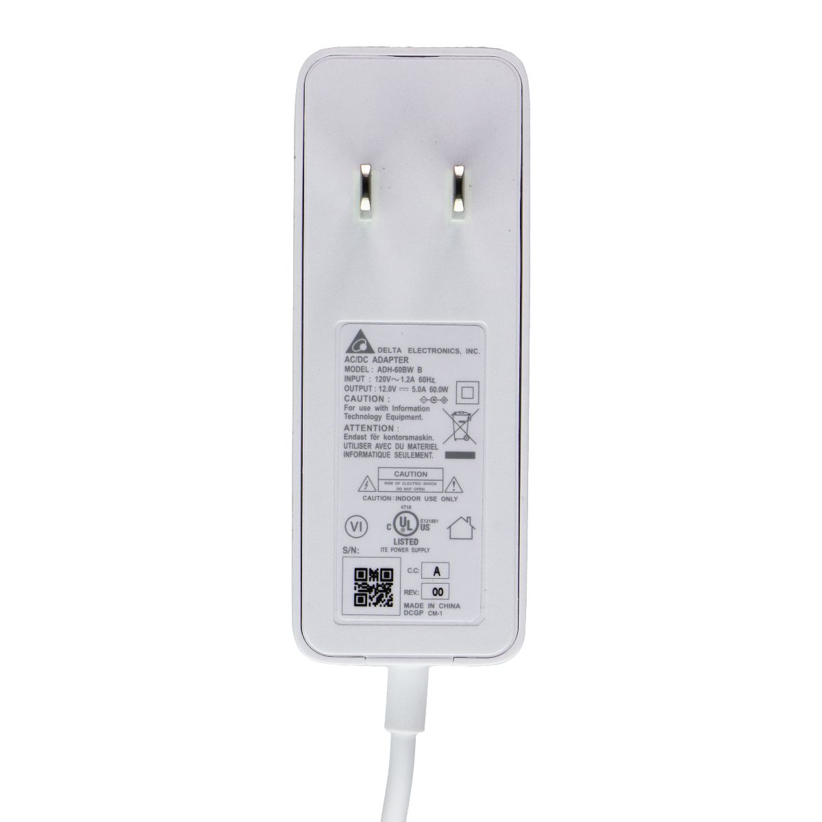 Delta 12V/5A 60W AC/DC Power Adapter (ADH-60BW B) - White Multipurpose Batteries & Power - Travel Adapters & Converters Delta    - Simple Cell Bulk Wholesale Pricing - USA Seller