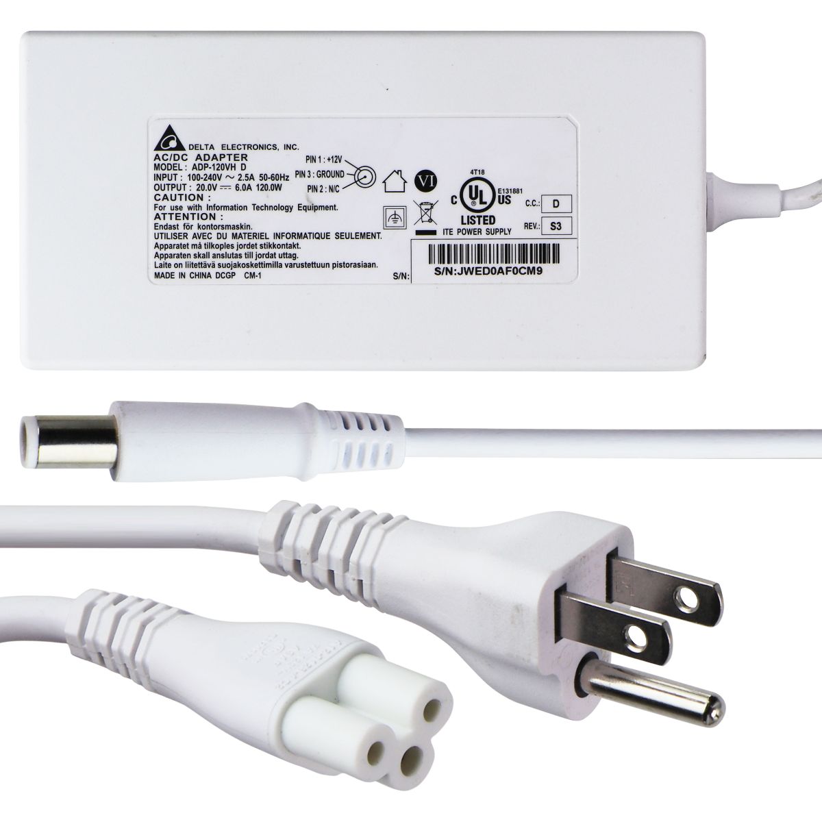 Delta Electronics (120W) 20V/6A AC/DC Adapter - White (ADP-120VH D) Multipurpose Batteries & Power - Multipurpose AC to DC Adapters Delta Electronics - Simple Cell Bulk Wholesale Pricing - USA Seller