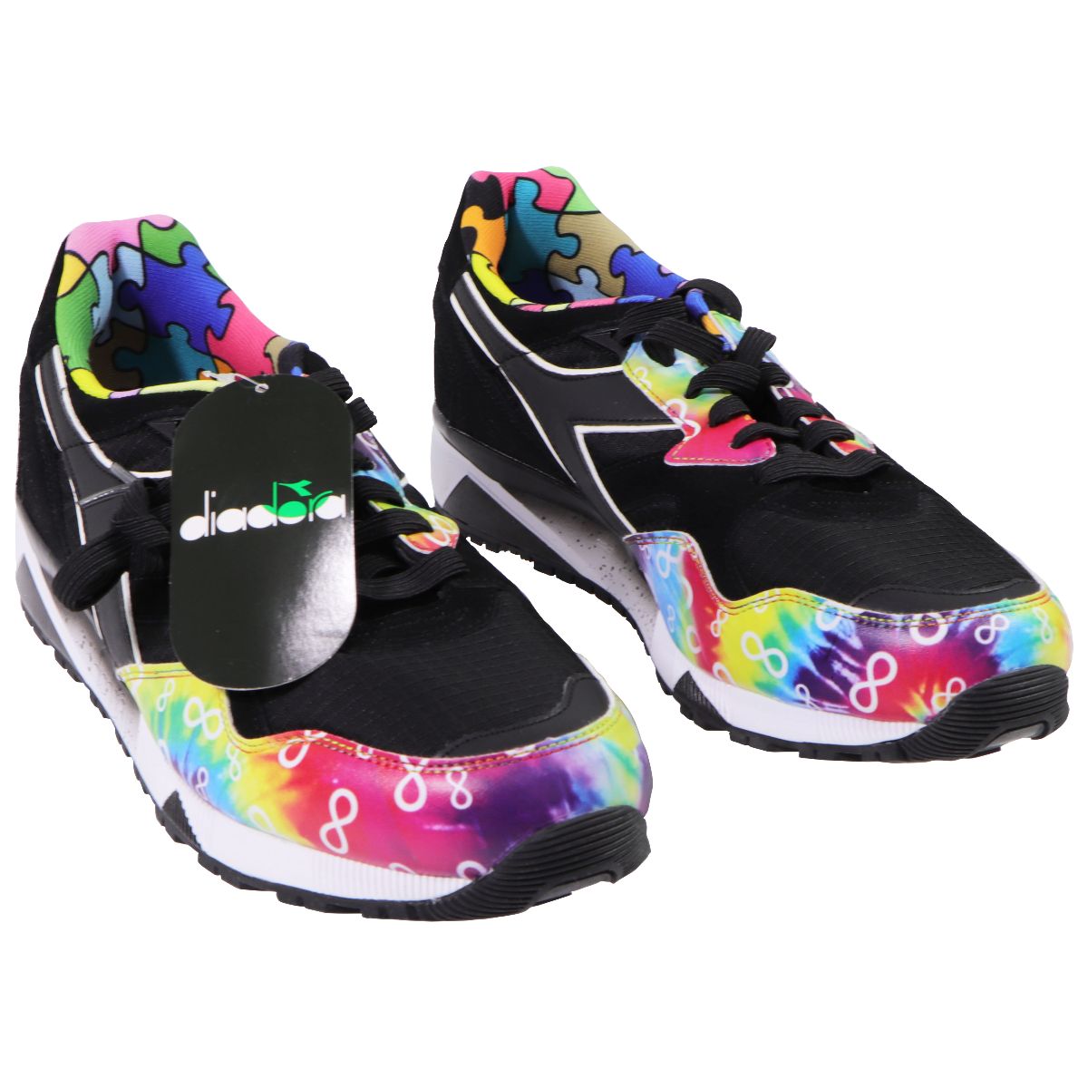 Diadora N9002 Autism Awareness Running Shoes - 10.5 - Black / Tie Dye Other Sporting Goods Diadora    - Simple Cell Bulk Wholesale Pricing - USA Seller