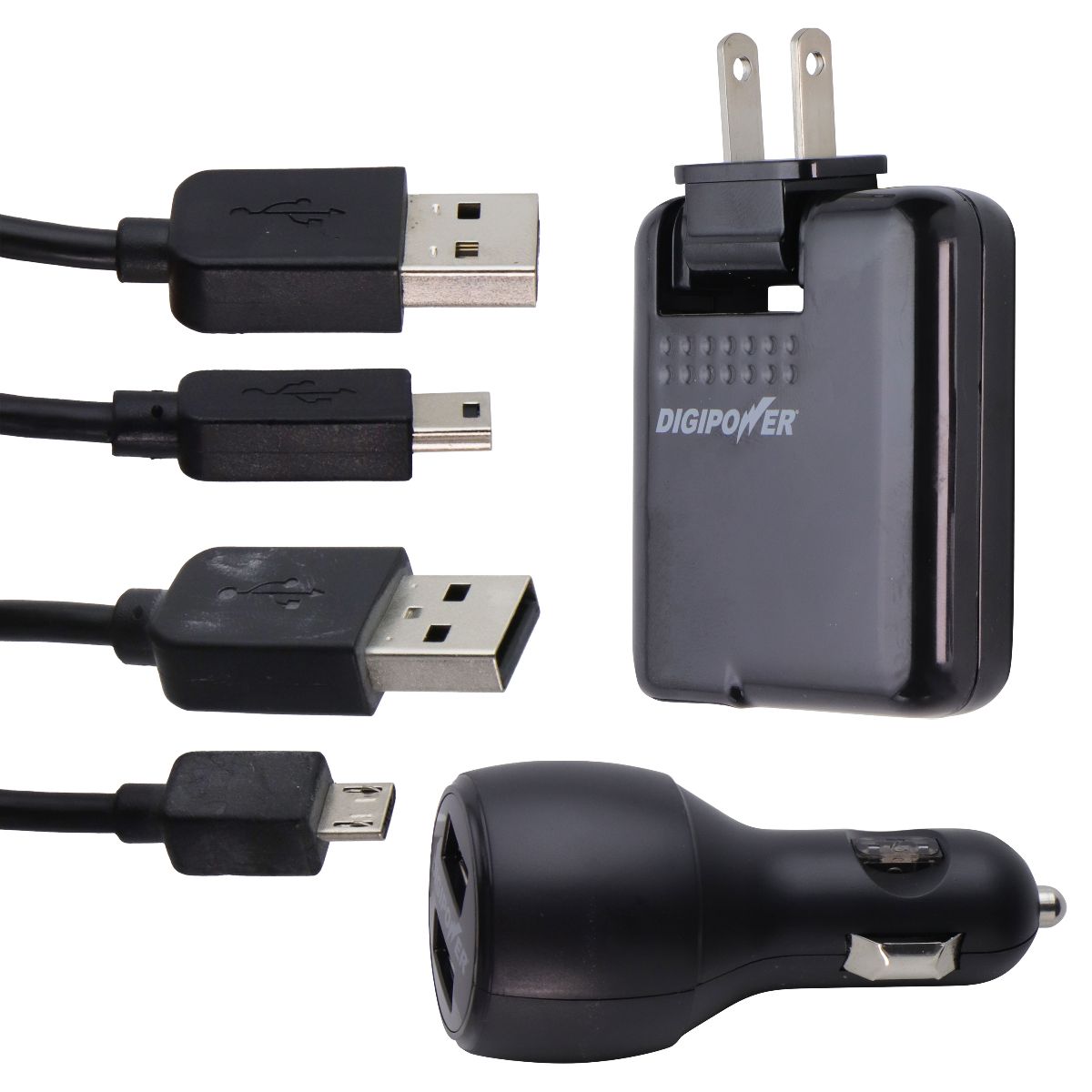 DigiPower Dual Port USB Kit (Wall & Car Adapter) - Mini-USB-B & Micro-USB Cell Phone - Chargers & Cradles Digipower - Simple Cell Bulk Wholesale Pricing - USA Seller