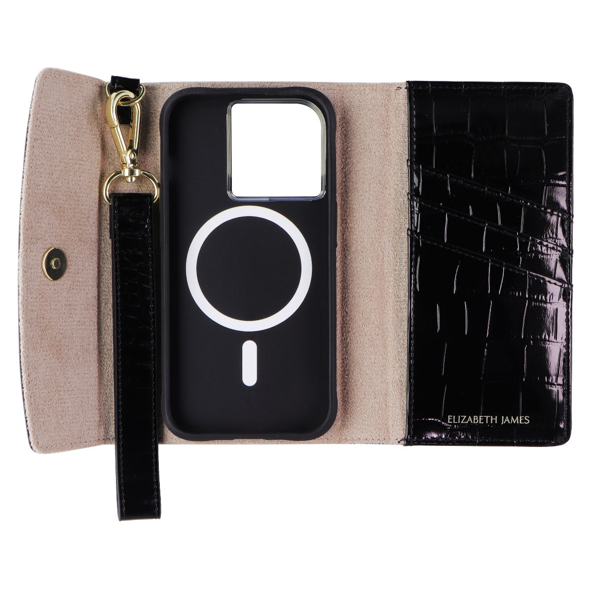 Elizabeth James Wristlet Folio for MagSafe for Apple iPhone 15 Pro - Black Croc Cell Phone - Cases, Covers & Skins Elizabeth James - Simple Cell Bulk Wholesale Pricing - USA Seller