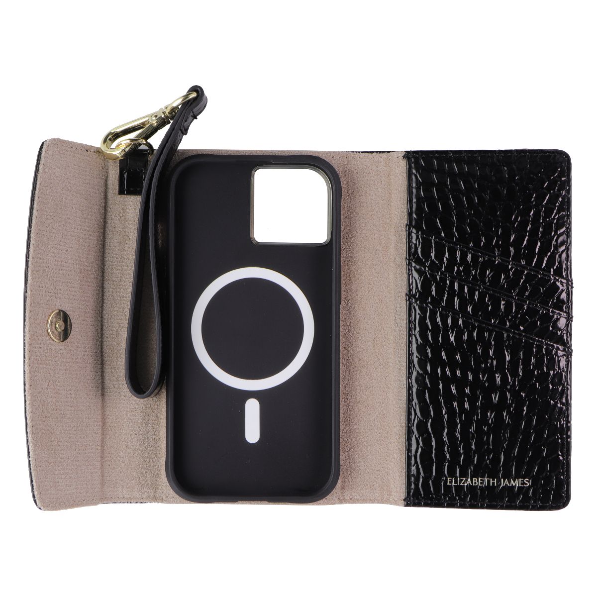 Elizabeth James Wristlet Folio for MagSafe for iPhone 15/14/13 - Black Croc Cell Phone - Cases, Covers & Skins Elizabeth James    - Simple Cell Bulk Wholesale Pricing - USA Seller