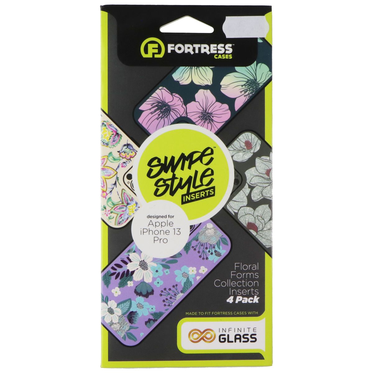 Fortress Swipe Style Inserts (4-Pk) for Apple iPhone 13 Pro - Floral Forms Col. Cell Phone - Cases, Covers & Skins Fortress - Simple Cell Bulk Wholesale Pricing - USA Seller