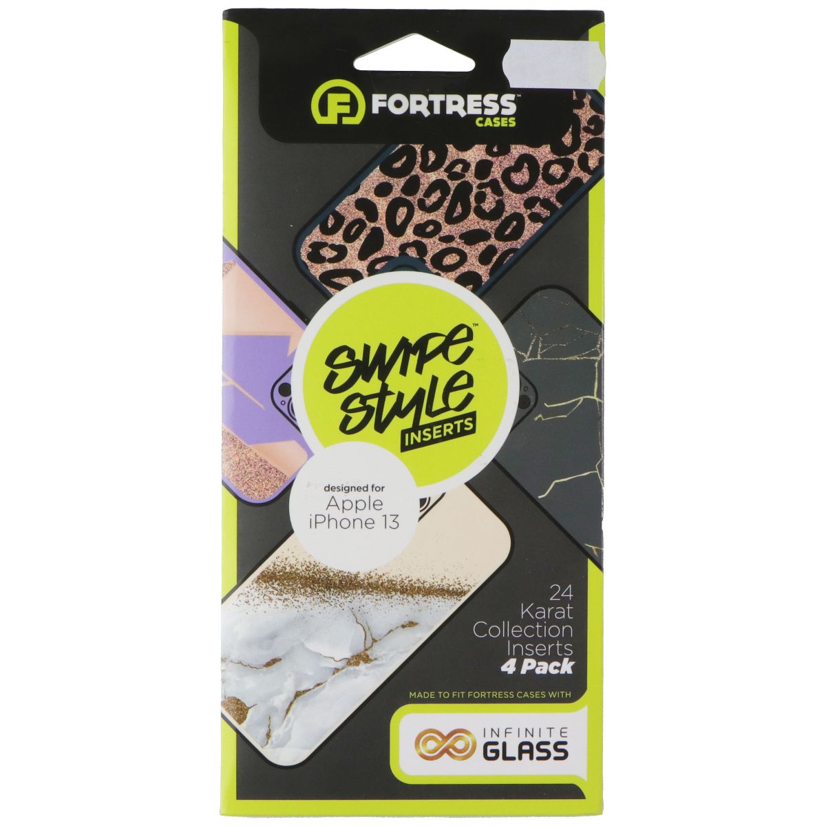 Fortress Swipe Style Inserts (4-Pack) for Apple iPhone 13 - 24 Karat Collection Cell Phone - Cases, Covers & Skins Fortress - Simple Cell Bulk Wholesale Pricing - USA Seller