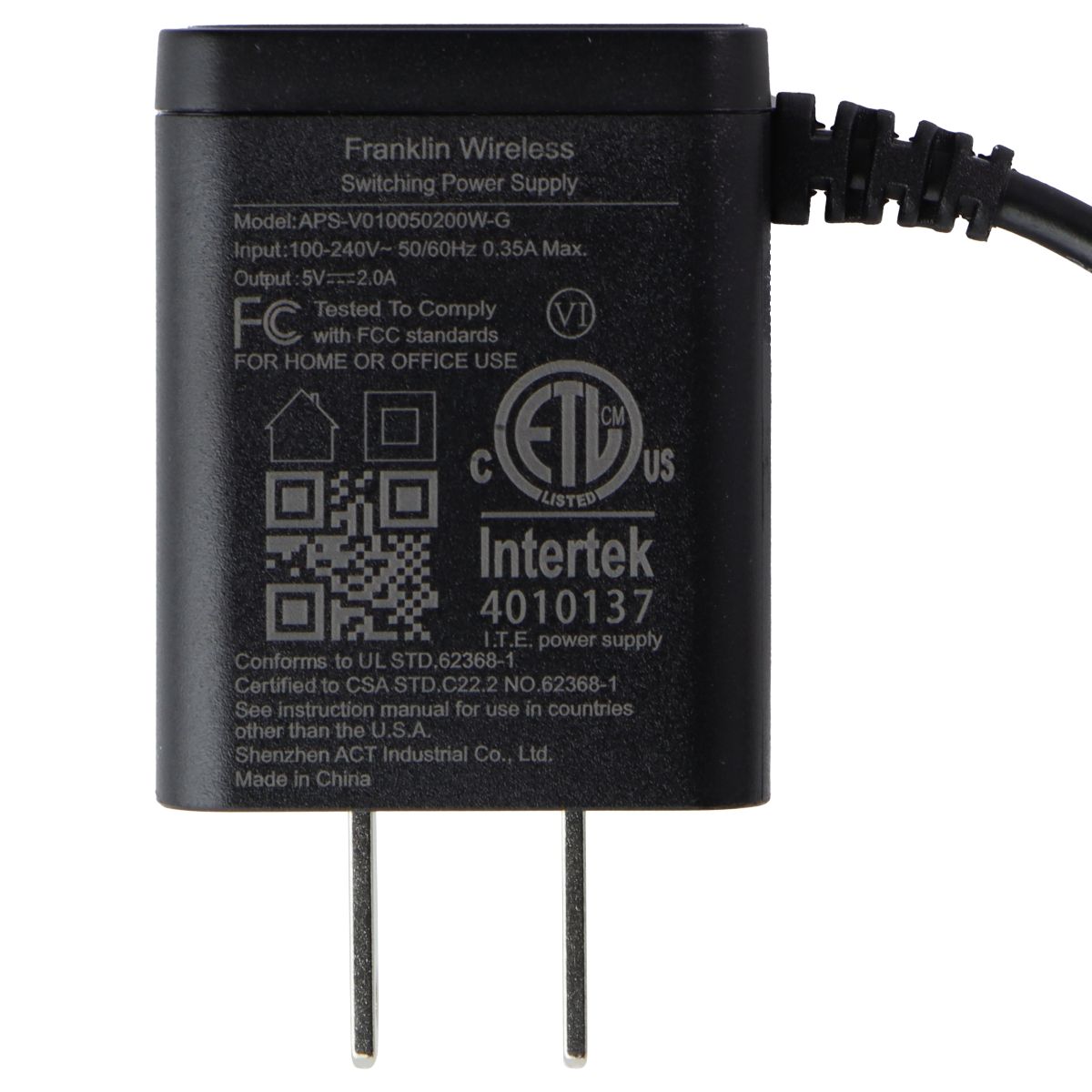 Franklin Wired 5V/2A Corded USB-C Charger - Black Cell Phone - Chargers & Cradles Franklin Wireless - Simple Cell Bulk Wholesale Pricing - USA Seller