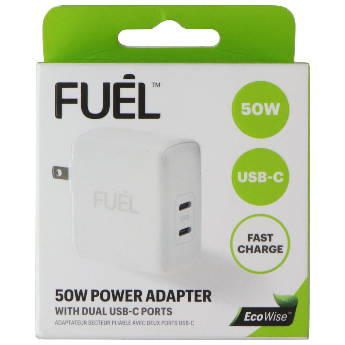 FUEL (50W) Fast Charge Power Adapter with Dual USB-C Ports - White Cell Phone - Cables & Adapters FUEL - Simple Cell Bulk Wholesale Pricing - USA Seller