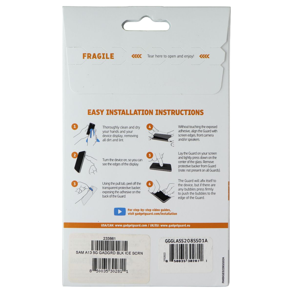 Gadget Guard Tempered Glass Screen Protector for Samsung Galaxy A13 4G/5G Cell Phone - Screen Protectors Gadget Guard - Simple Cell Bulk Wholesale Pricing - USA Seller