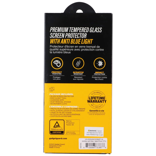 Gadget Guard Glass with Anti Blue Light for Apple iPhone 15 Pro Cell Phone - Screen Protectors Gadget Guard - Simple Cell Bulk Wholesale Pricing - USA Seller